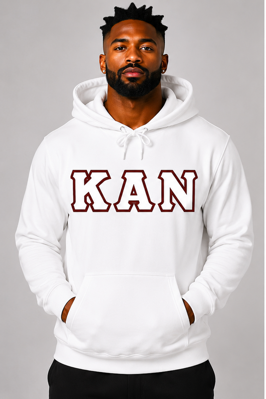 White KAN Hoodie - White/Crimson