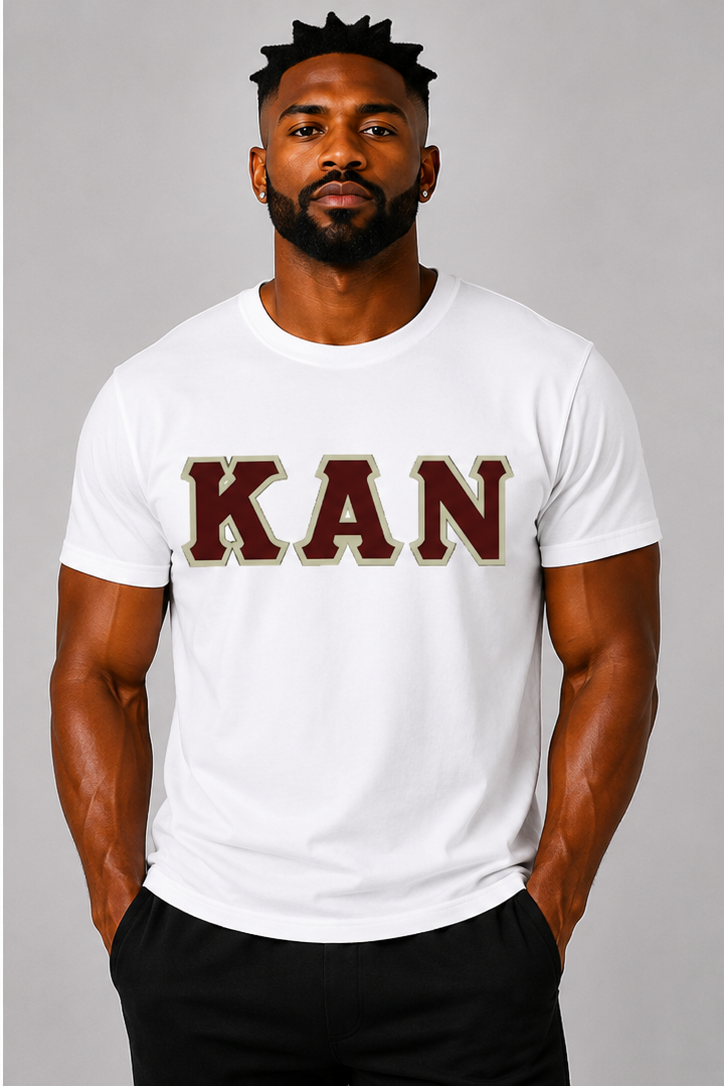 White ΚΑN Tee - Crimson/Cream